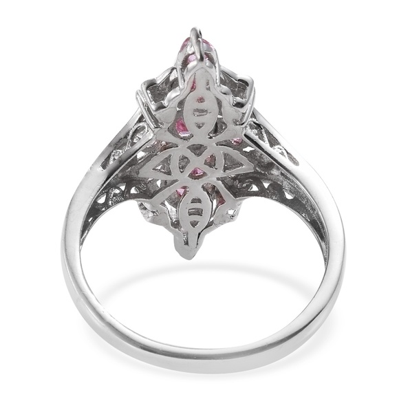 Simulated Pink Sapphire Platinum Bond Brass Ring - Picture 5 of 6